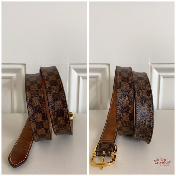 Authentic Louis Vuitton Damier Ebene Canvas Leather Mini 25mm Buckle Belt 80/32 main image 5